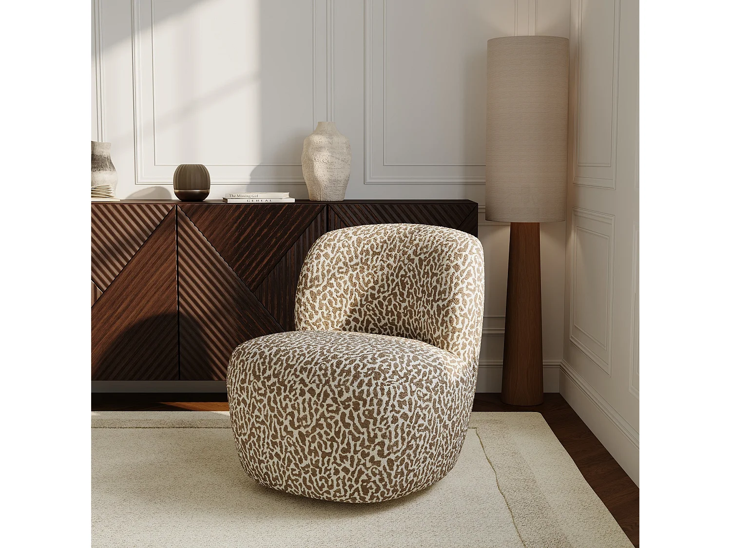 Fauteuil pivotant COMI en Tissu à motif  Taupe