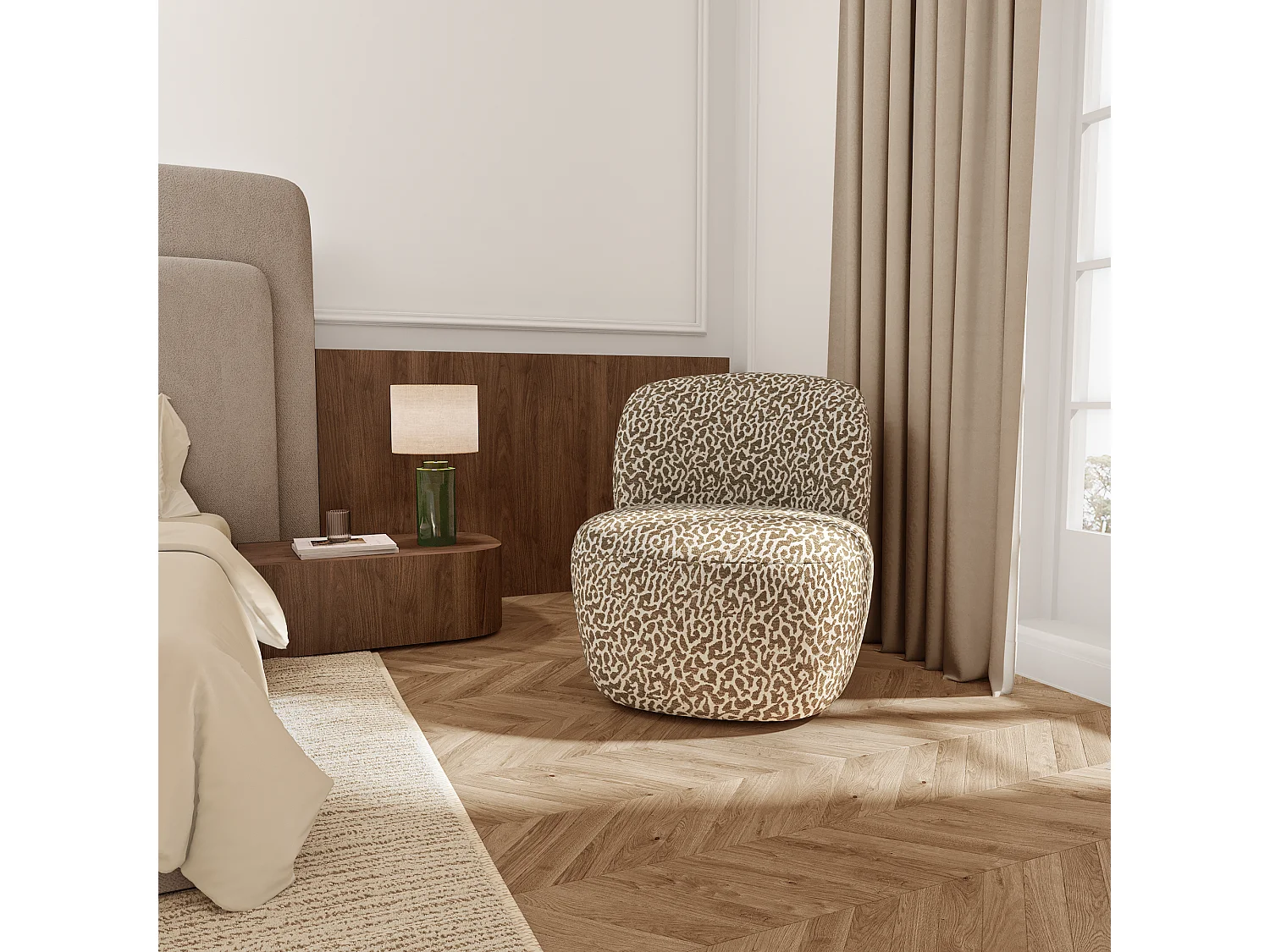 Fauteuil pivotant COMI en Tissu à motif  Taupe