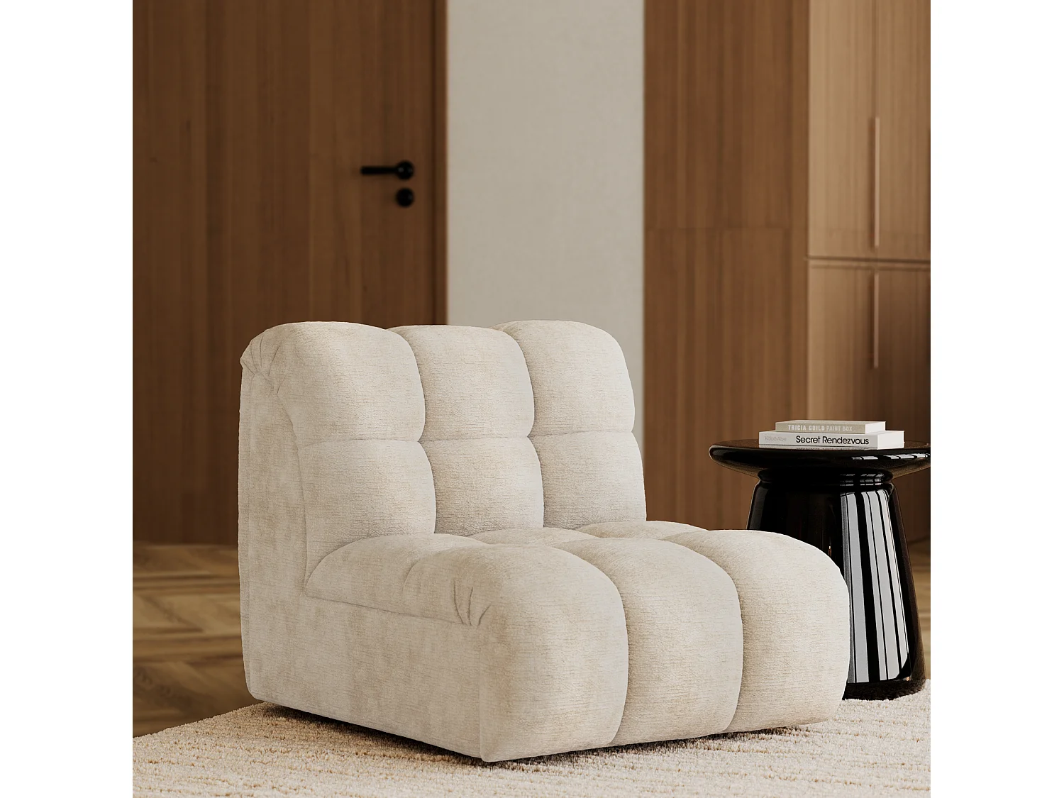 Fauteuil pivotant modulable SEVEN en Velours gaufré Crème