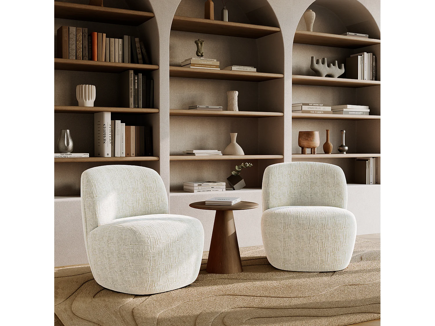 Fauteuil pivotant COMI en Velours tramé Taupe