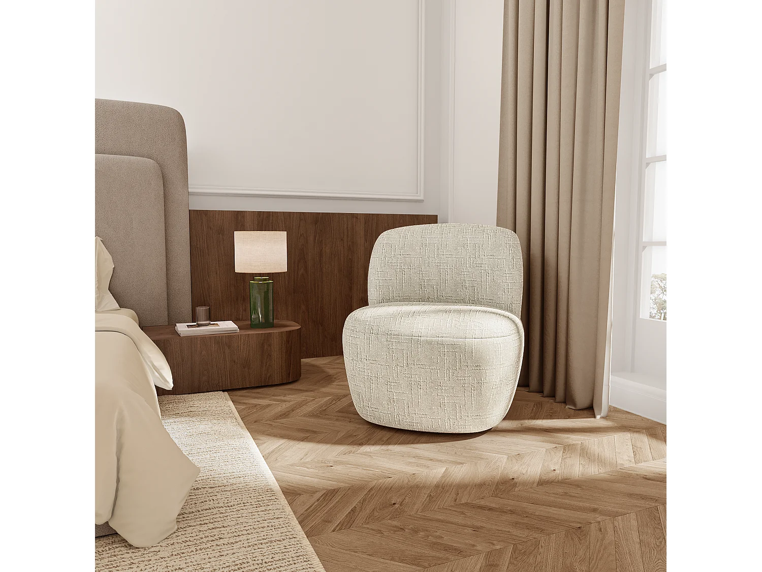 Fauteuil pivotant COMI en Velours tramé Taupe