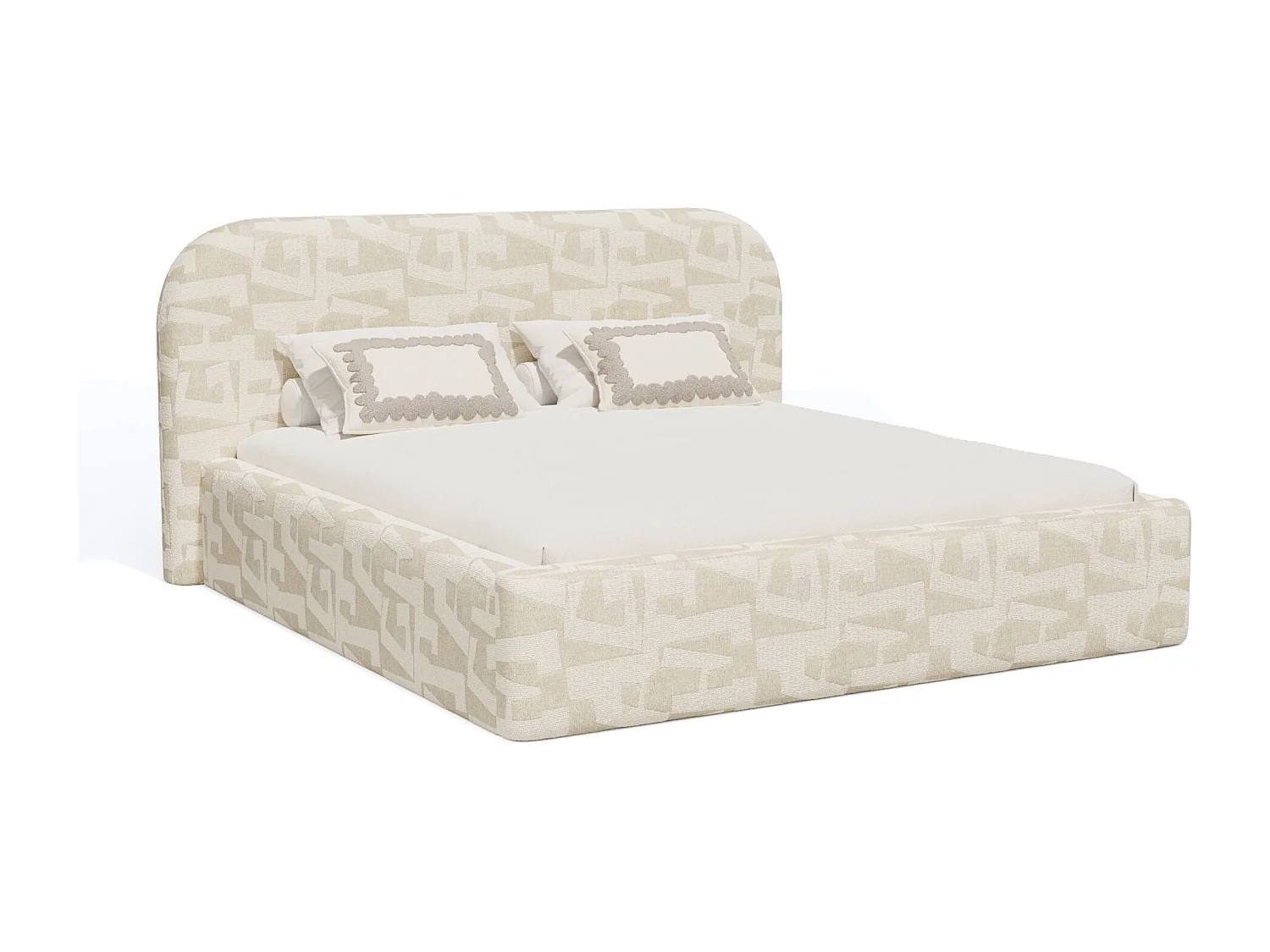 Lit coffre 180x200cm LOVE en Tissu texturé à motif  Ecru