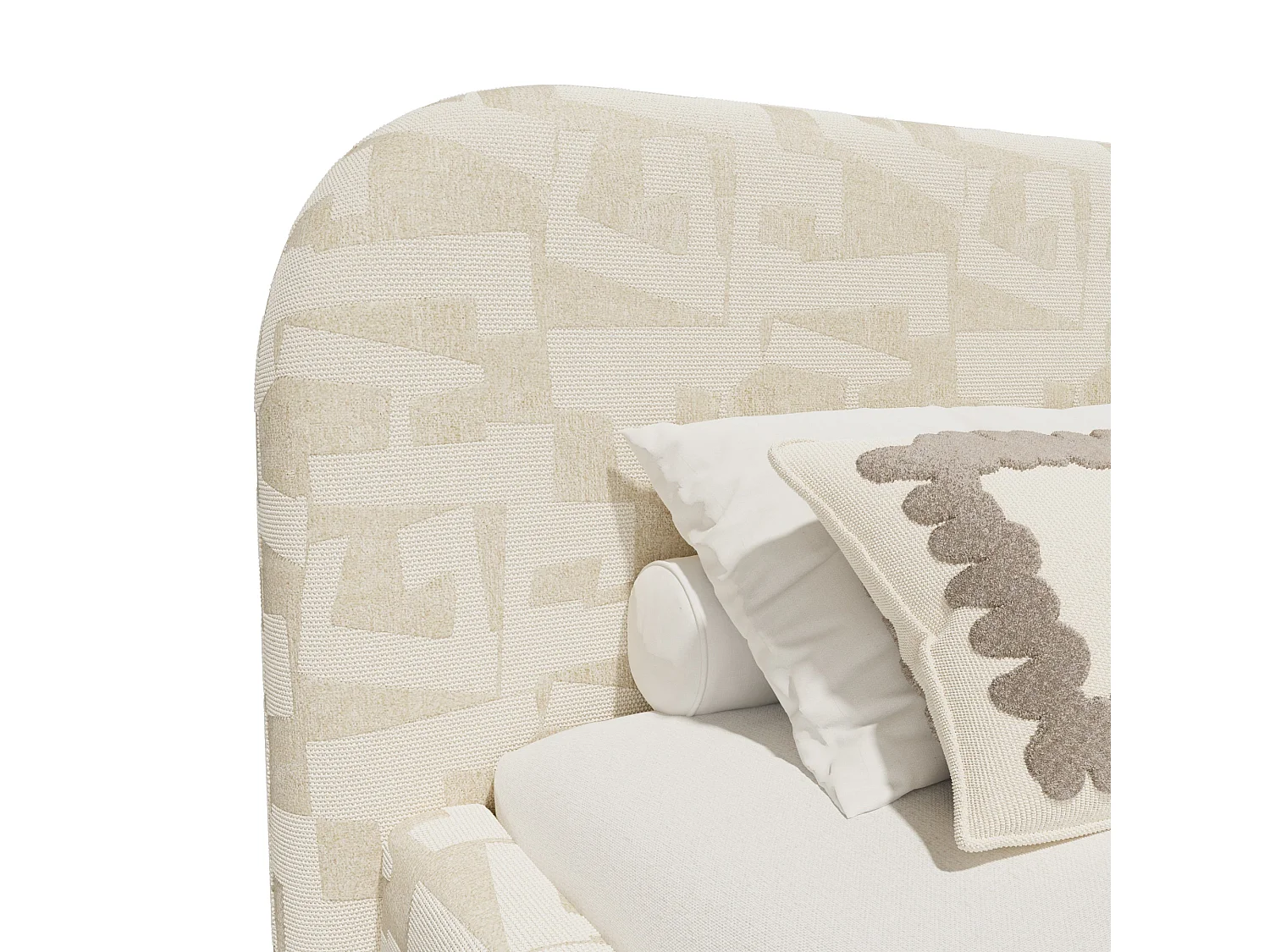 Lit coffre 180x200cm LOVE en Tissu texturé à motif  Ecru