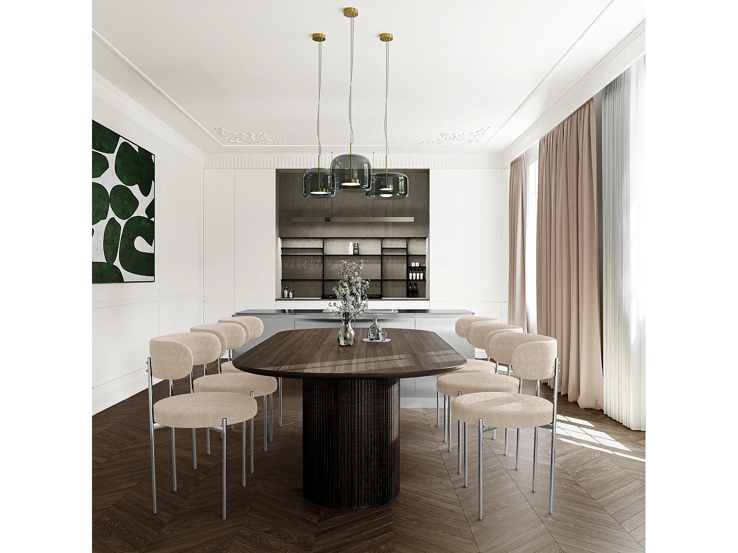 Lot de 2 chaises MUSE en Tissu tramé toucher doux Beige foncé