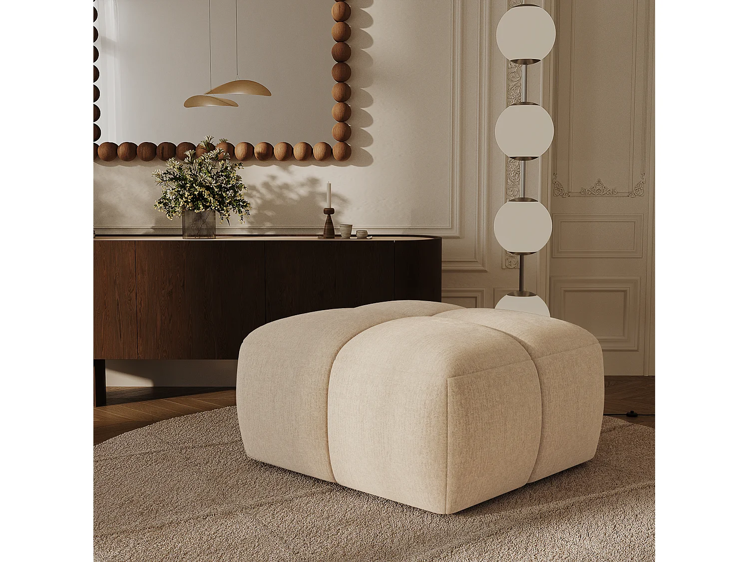 Pouf MOSS en Velours texturé Beige