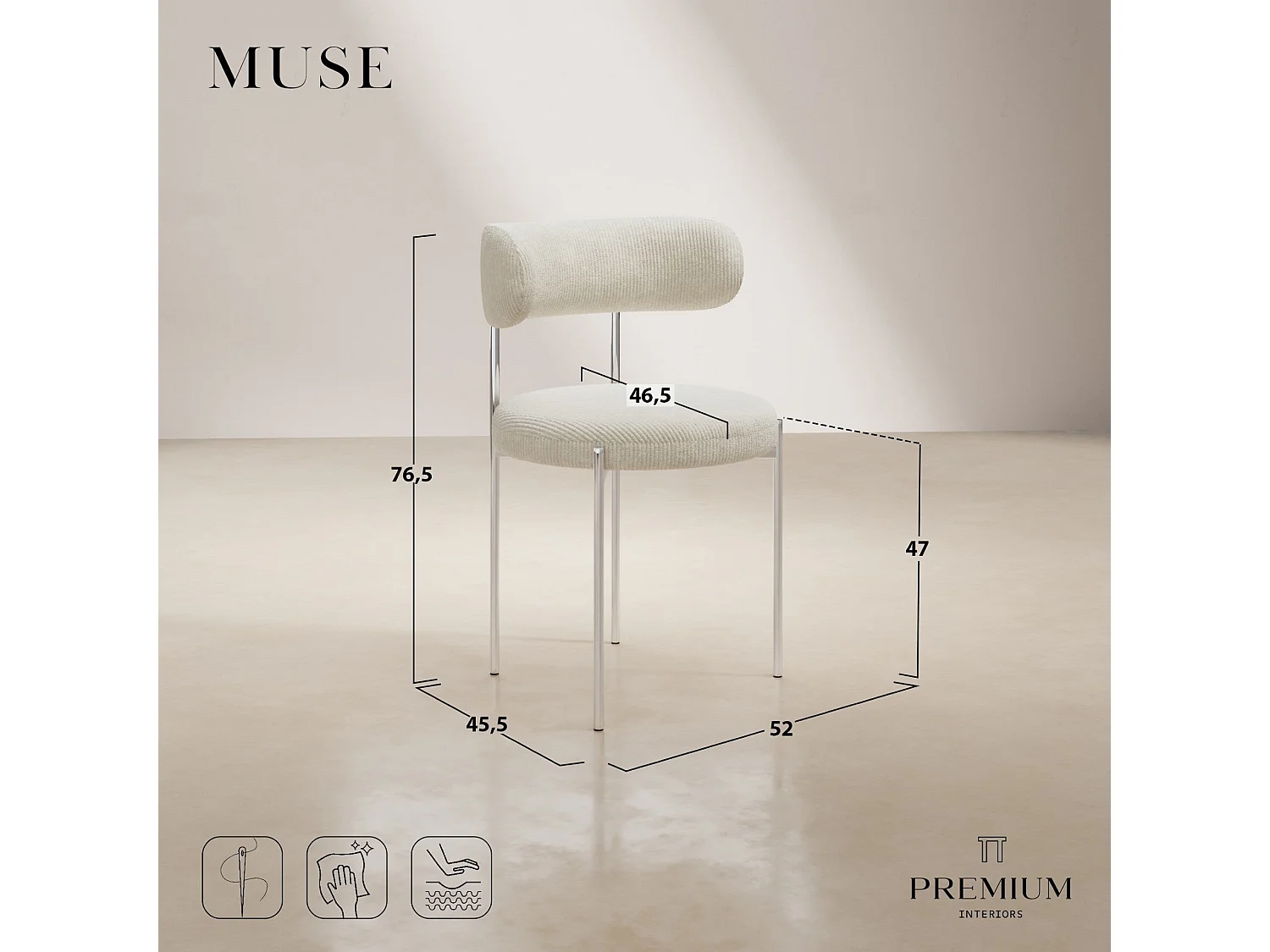 Lot de 2 chaises MUSE en Velours côtelé Crème