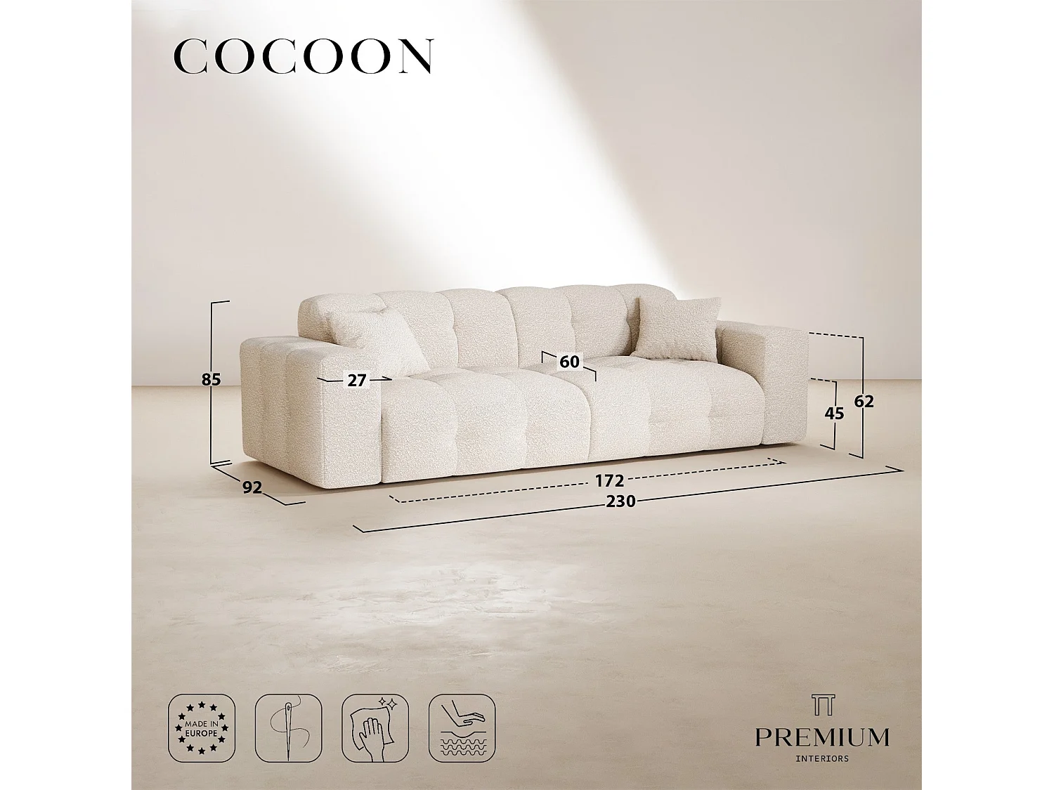 Canapé COCOON en Velours gaufré Terracotta