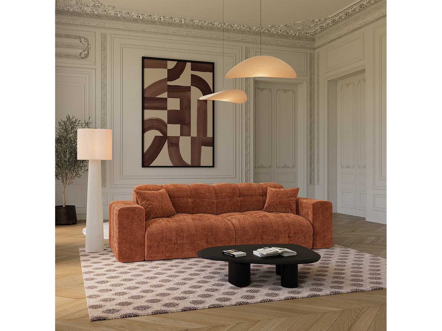 Canapé COCOON en Velours gaufré Terracotta