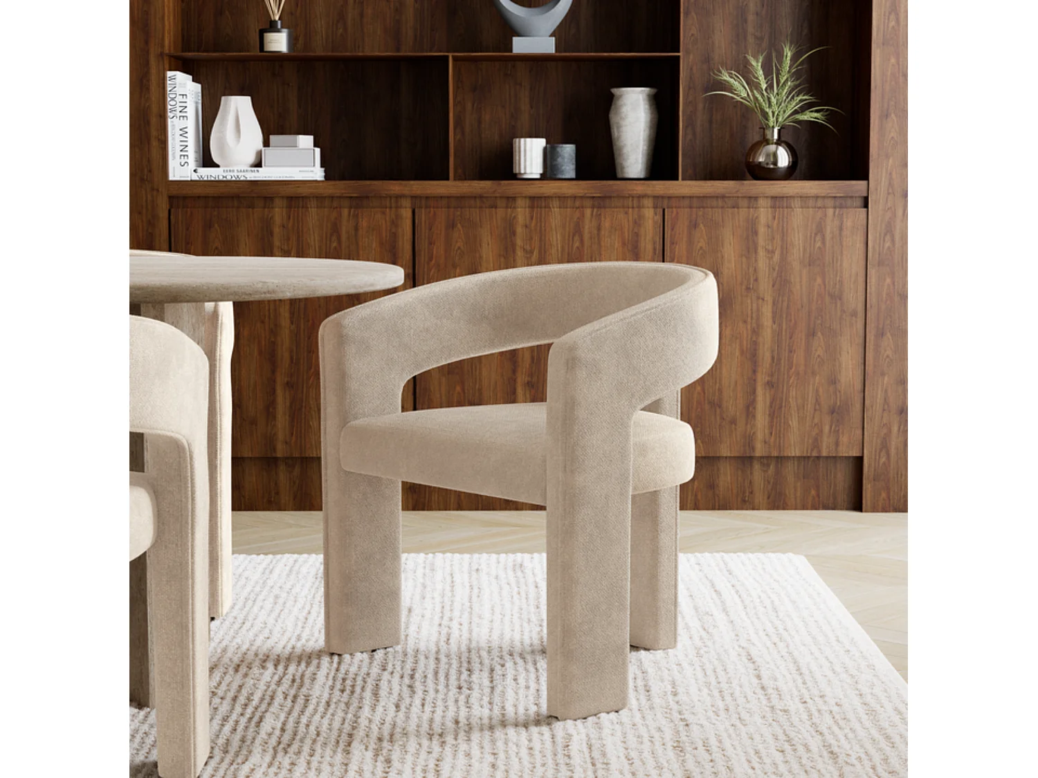 Lot de 2 fauteuils SARAH en Tissu tramé toucher doux Beige foncé