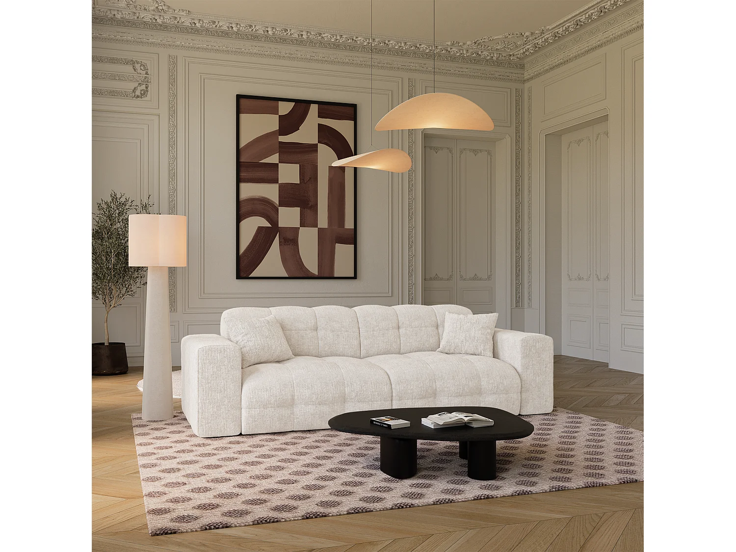 Canapé COCOON en Velours gaufré Crème