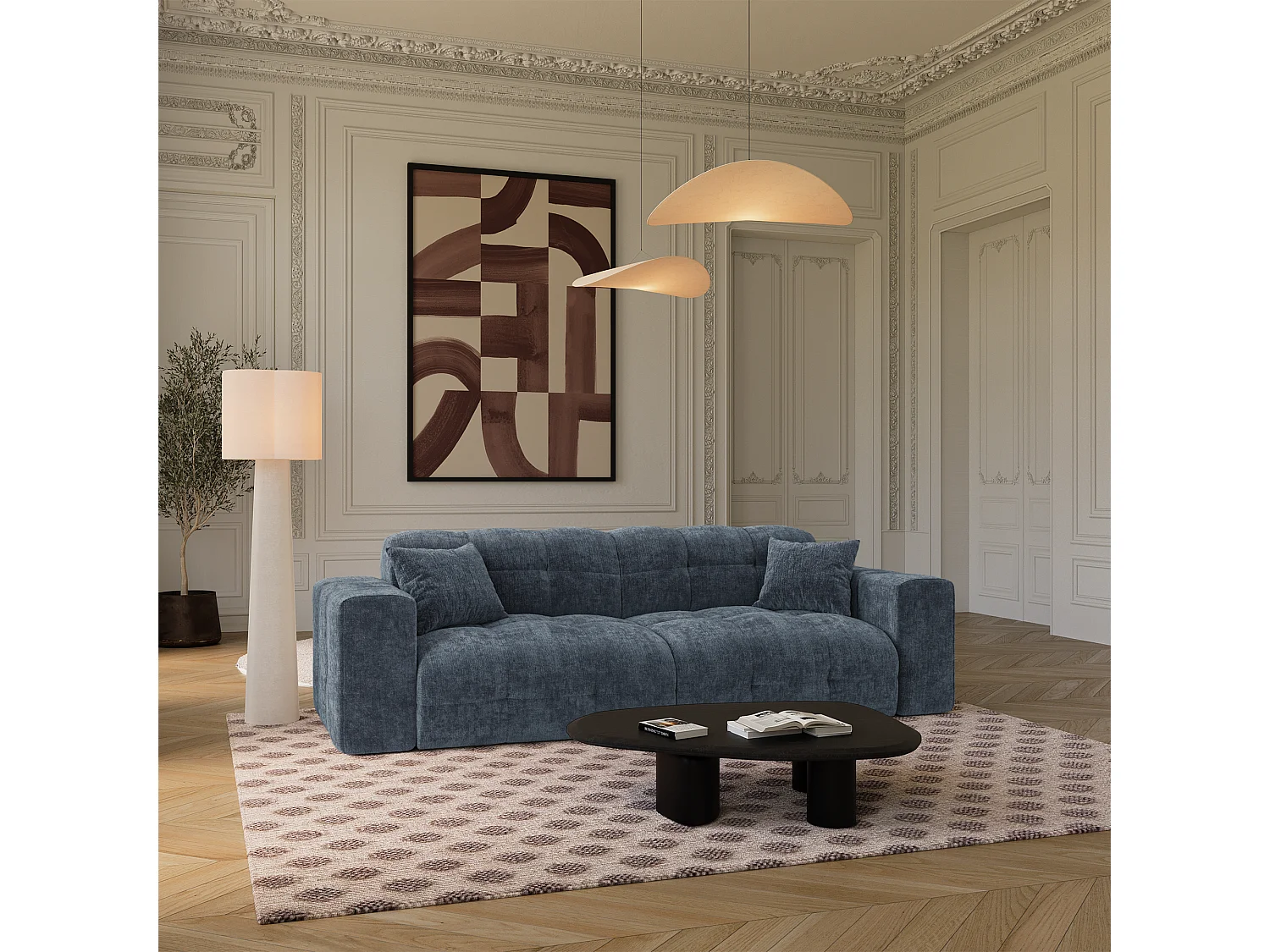 Canapé COCOON en Velours gaufré Bleu minéral