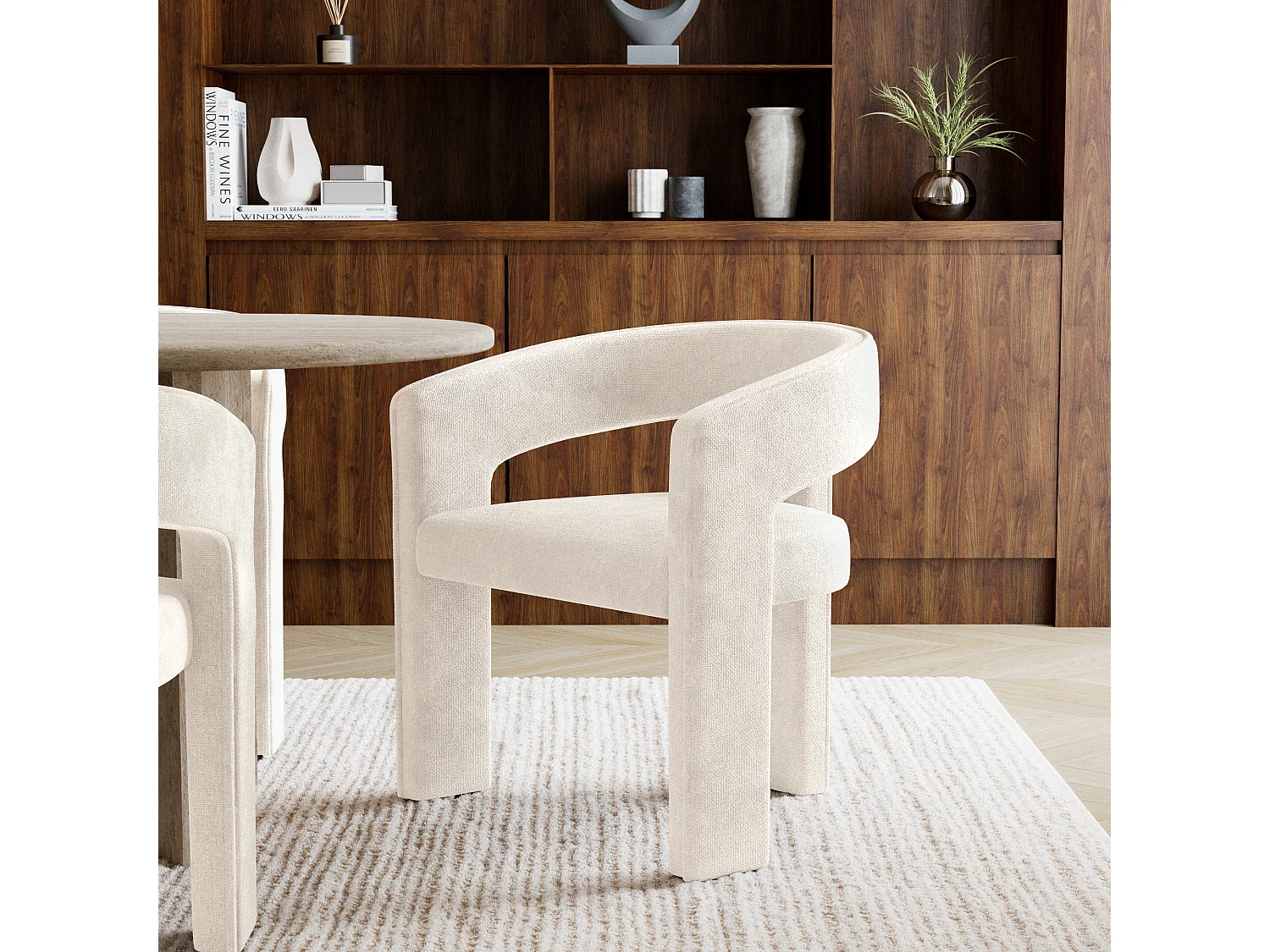 Lot de 2 fauteuils SARAH en Tissu tramé toucher doux Crème