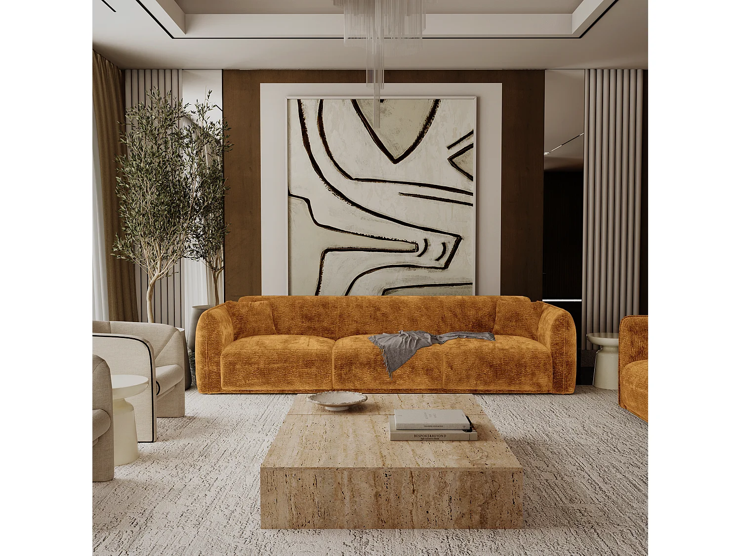 Canapé LUSH en Velours à motifs Moutarde