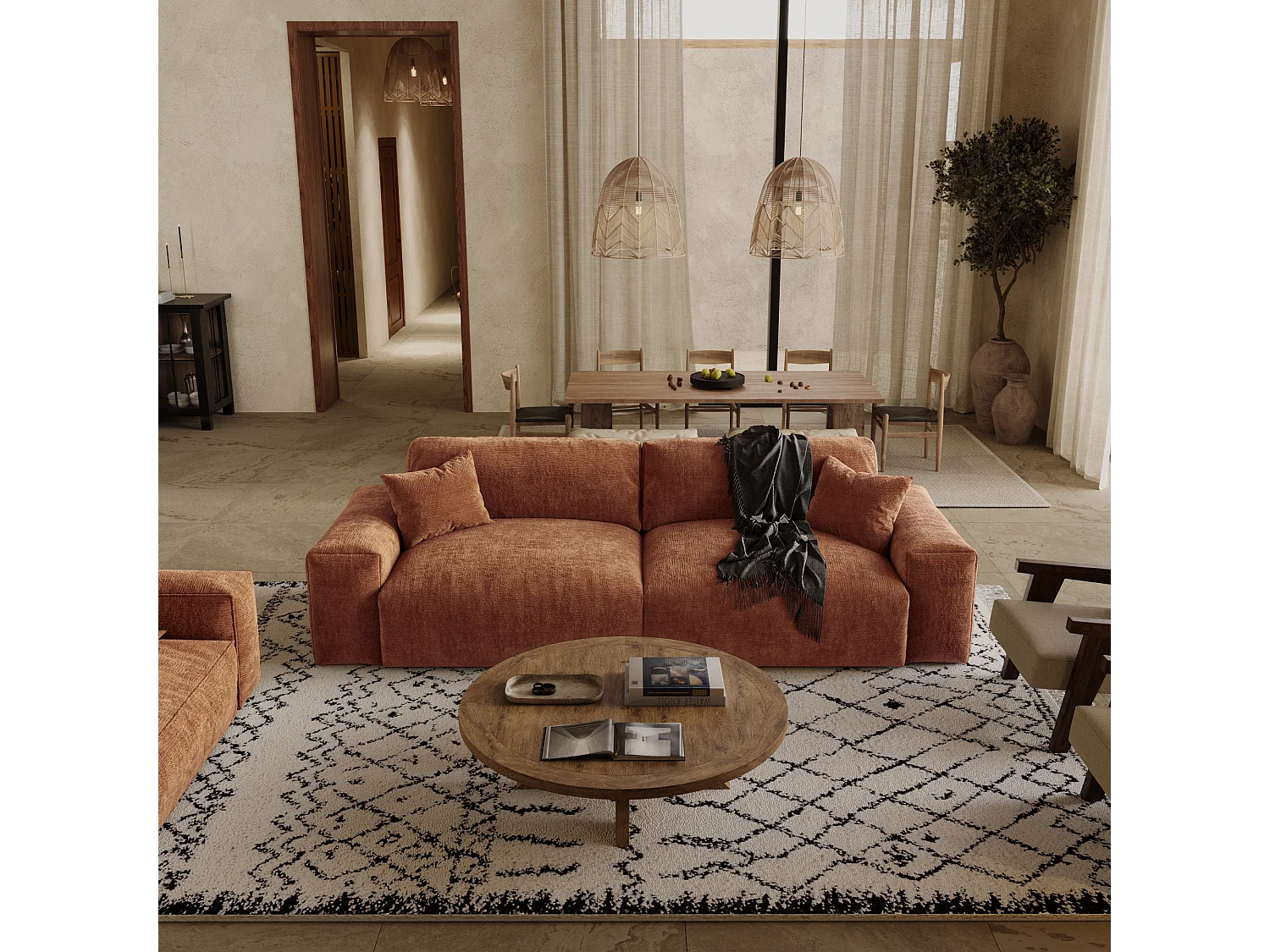 Canapé  CHEER en Velours gaufré Terracotta