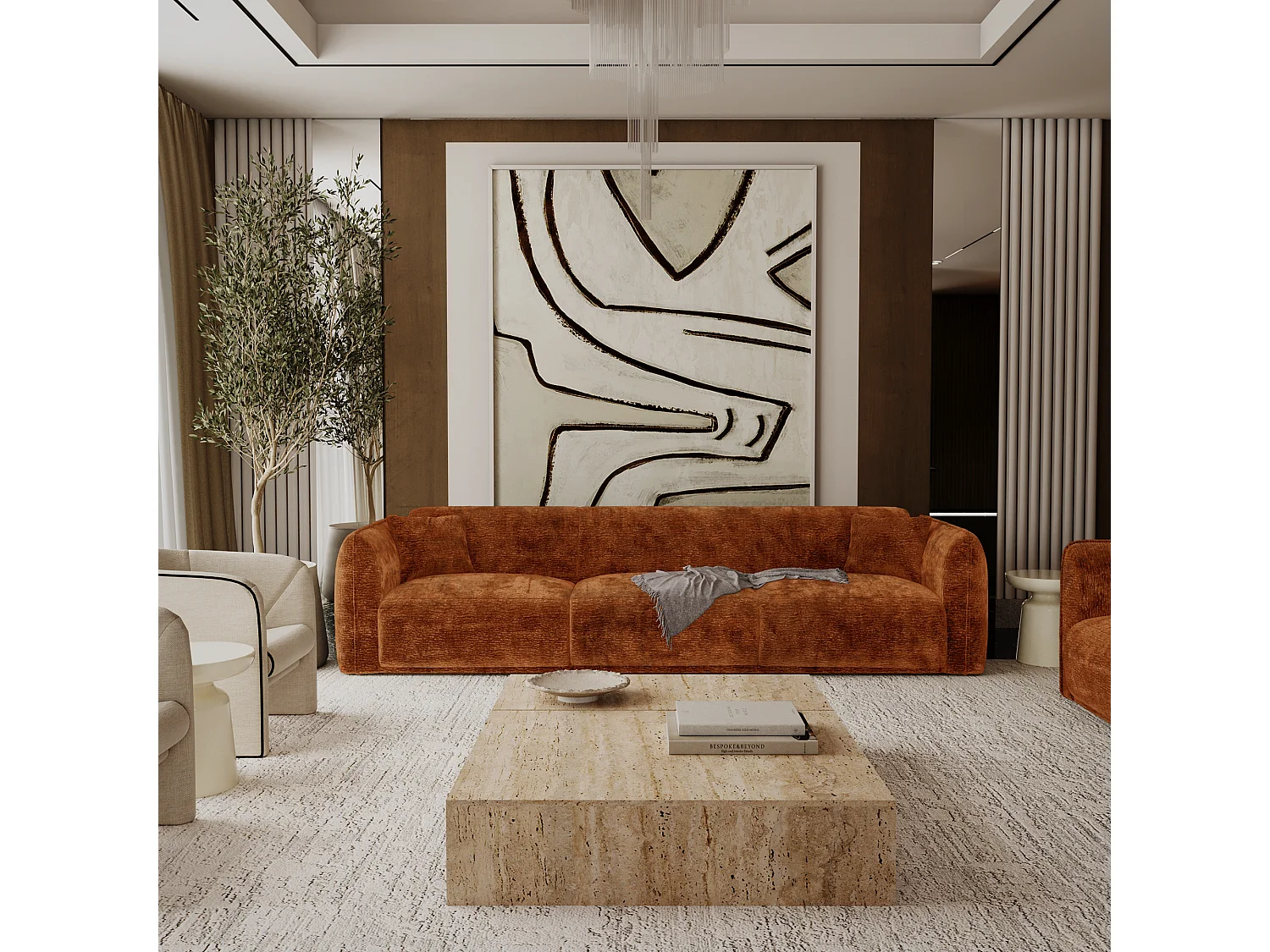 Canapé LUSH en Velours à motifs Terracotta