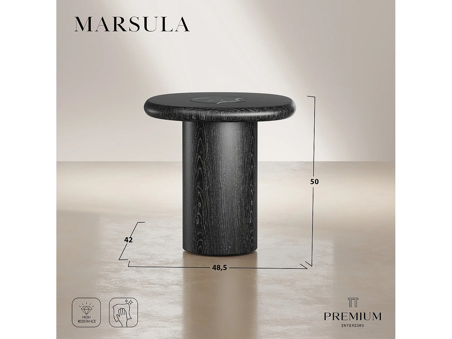 Table d'appoint  en Bois contreplaqué, chêne noir et marbre noir naturel