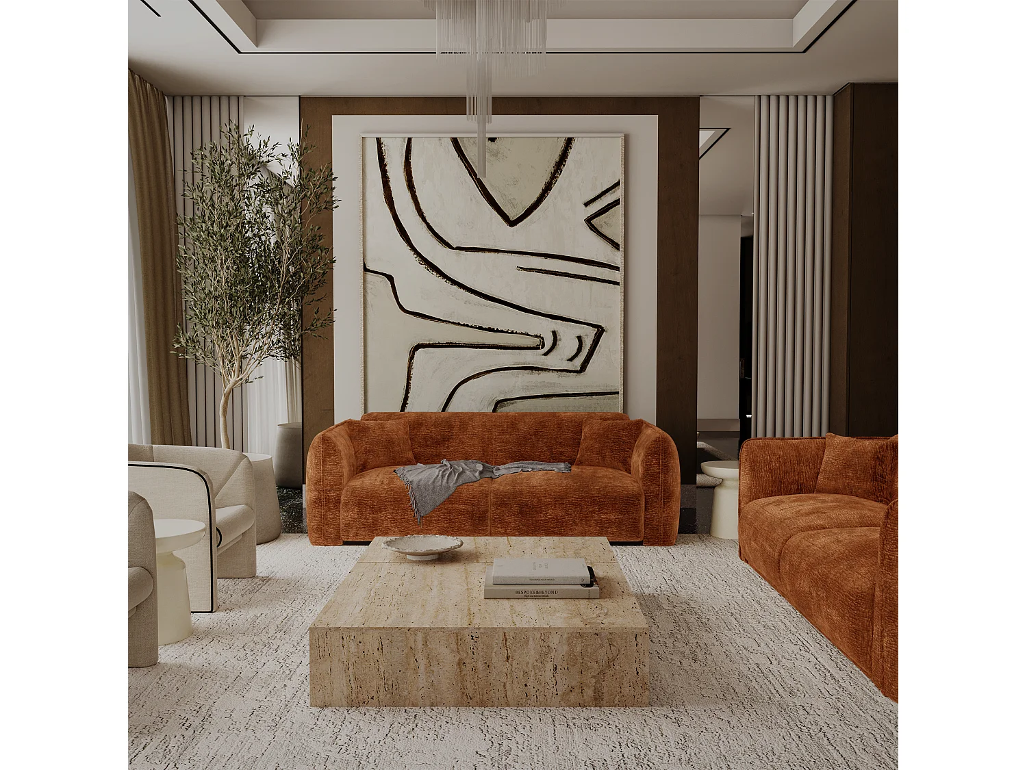 Canapé LUSH en Velours à motifs Terracotta