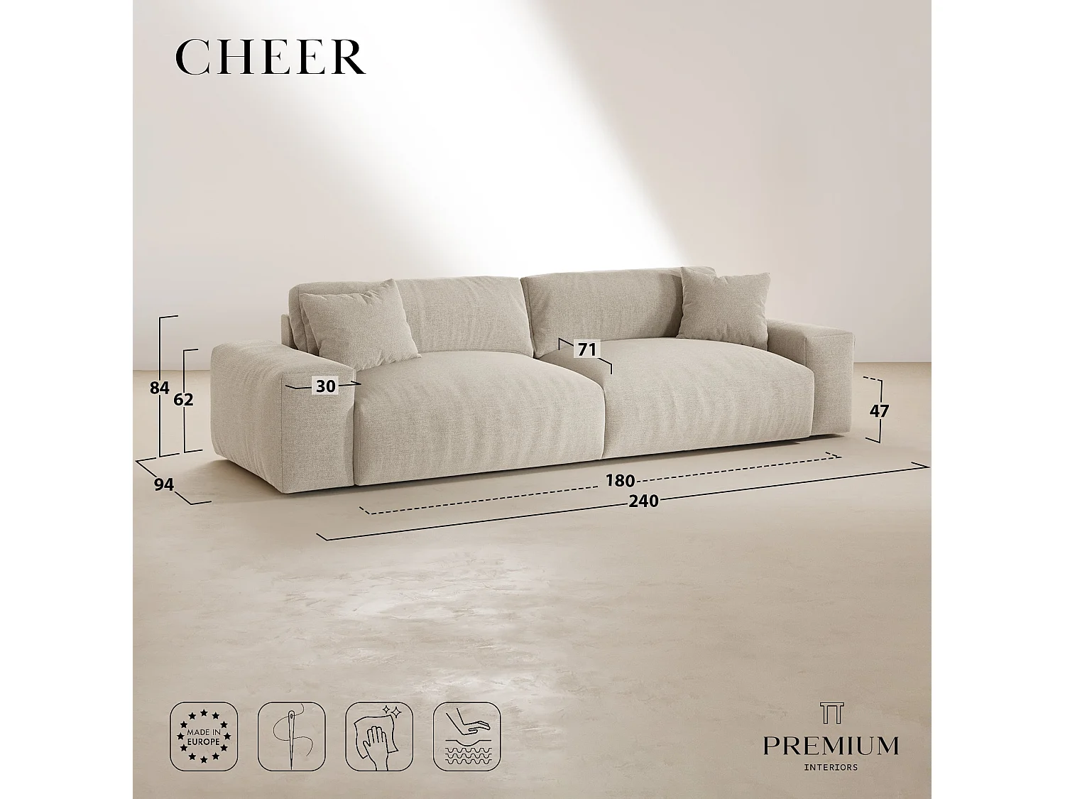 Canapé  CHEER en Velours gaufré Beige