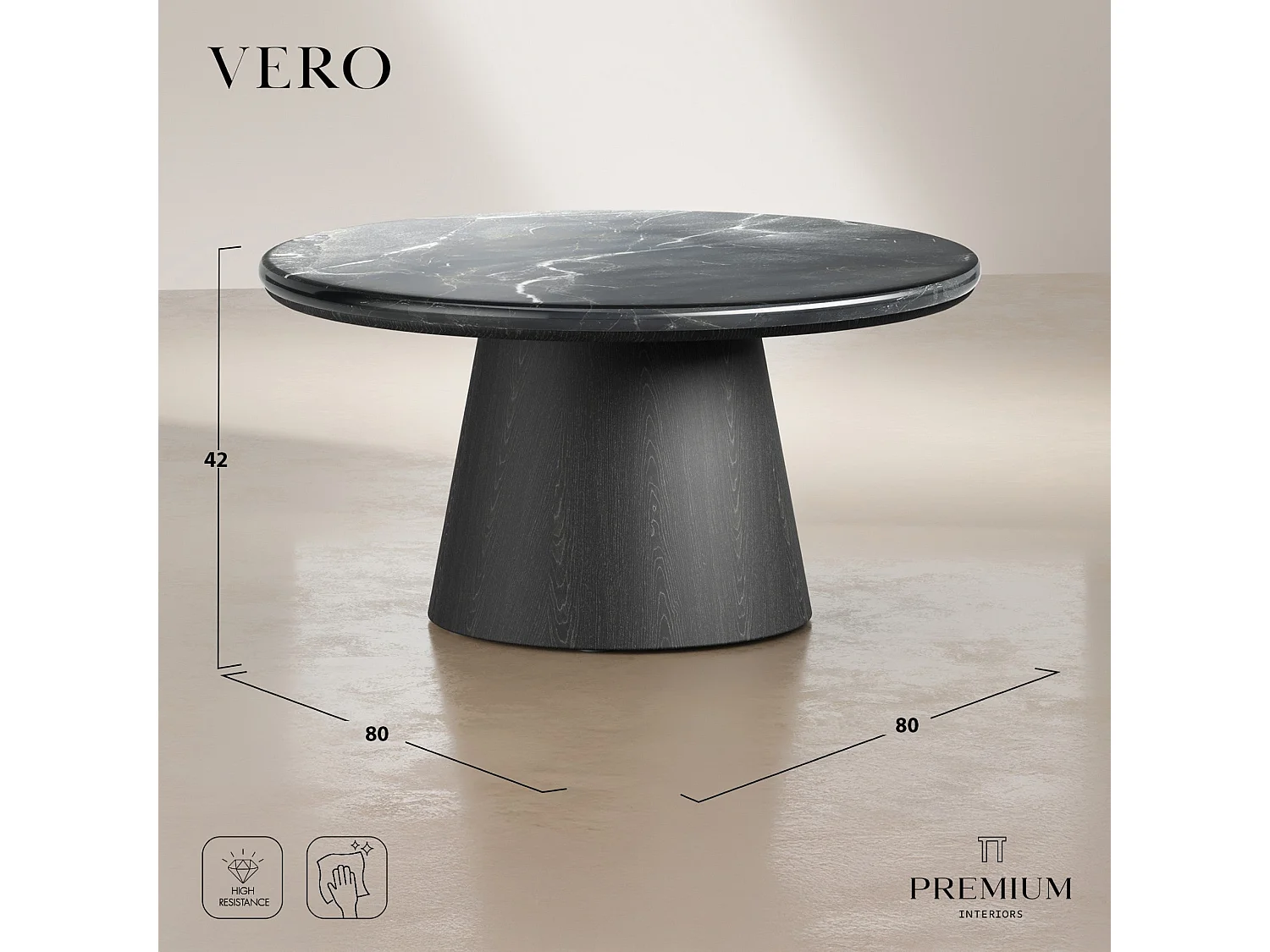 Table basse  en Bois contreplaqué, chêne noir et marbre noir naturel