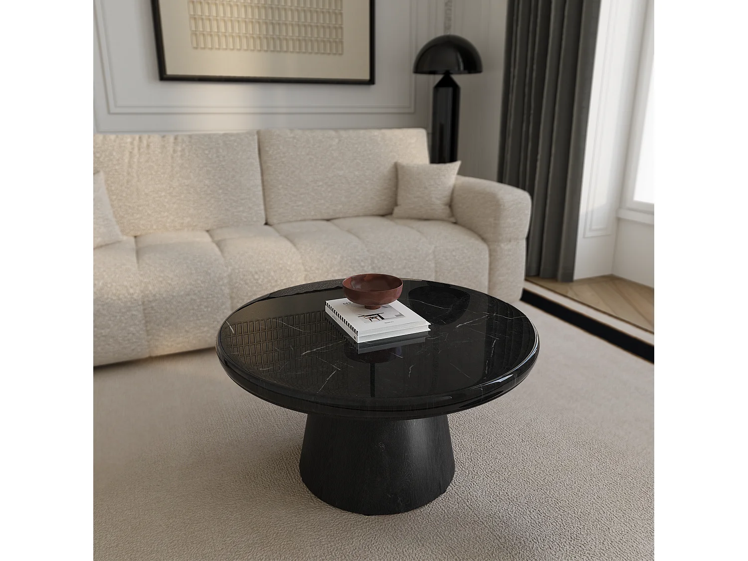 Table basse  en Bois contreplaqué, chêne noir et marbre noir naturel