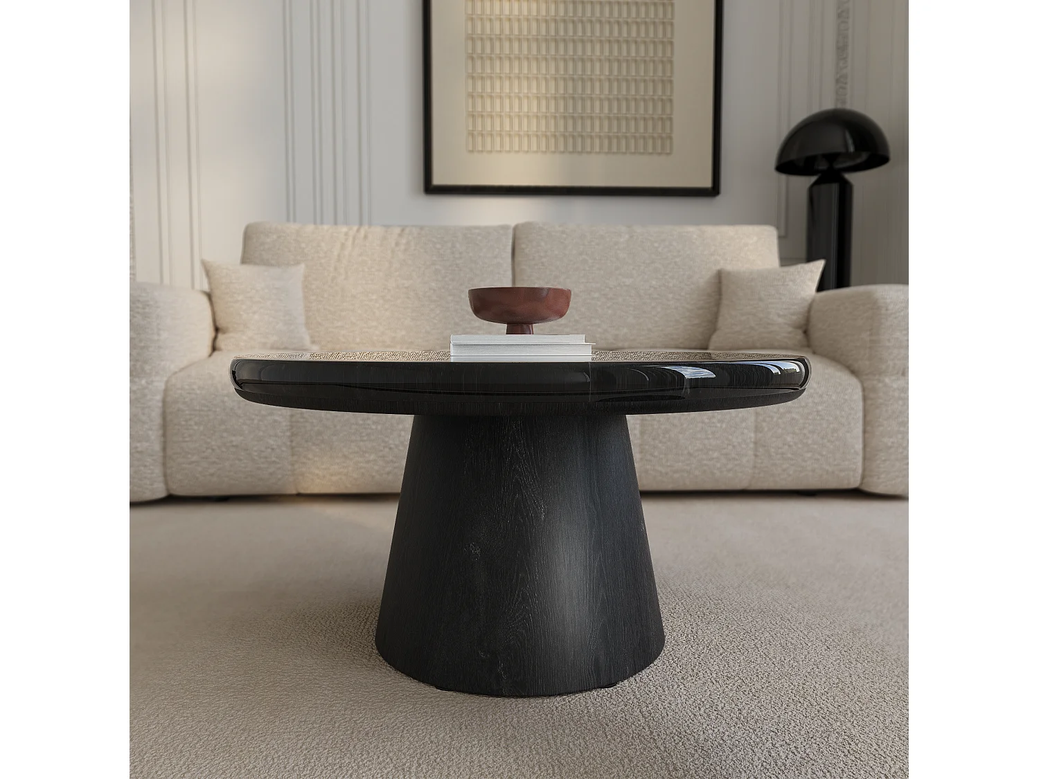 Table basse  en Bois contreplaqué, chêne noir et marbre noir naturel