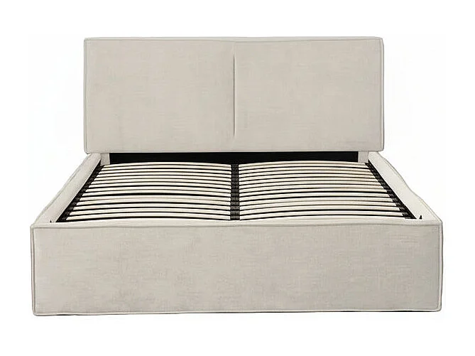 Lit coffre double tissu chenille beige sommier relevable 140x190 cm OLIVIA