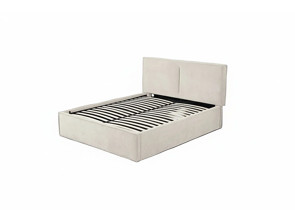 Lit coffre double tissu chenille beige sommier relevable 140x190 cm OLIVIA