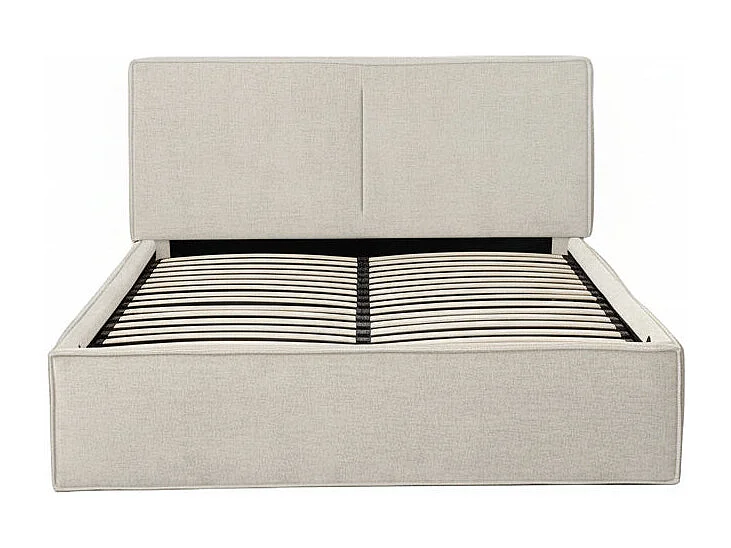 Lit coffre double tissu chenille beige sommier relevable 160x200 cm OLIVIA