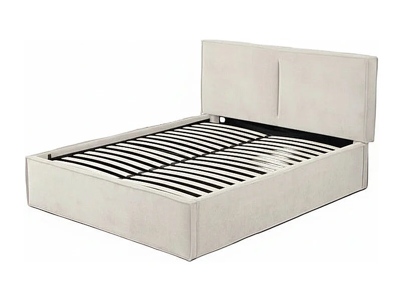 Lit coffre double tissu chenille beige sommier relevable 160x200 cm OLIVIA