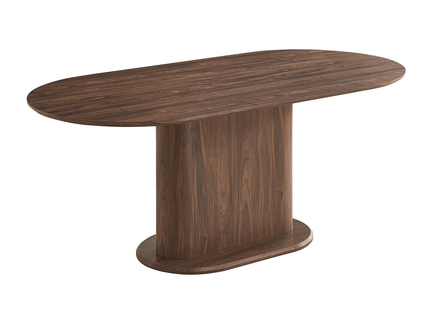 Table de salle à manger ovale effet noyer pied colonne central MDF 160x90 cm LOKA