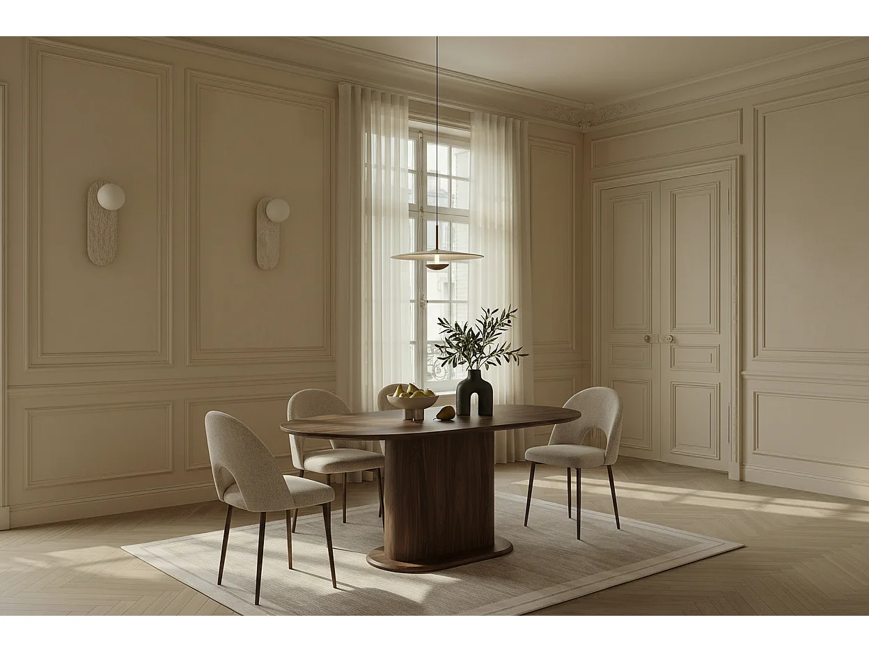 Table à manger 6 personnes ovale effet noyer 160x90 cm - LOKA