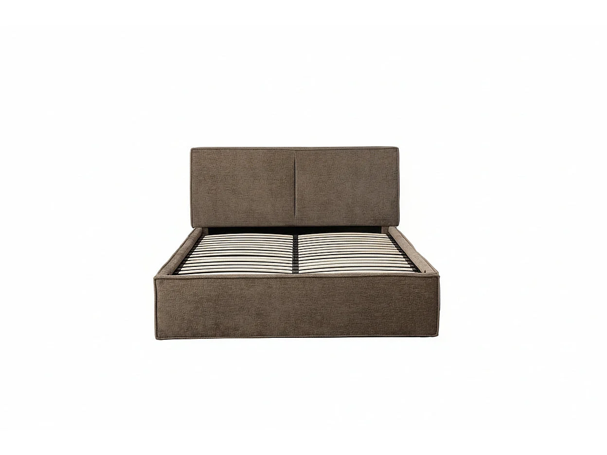 Lit coffre double tissu chenille moka sommier relevable 140x190 cm OLIVIA