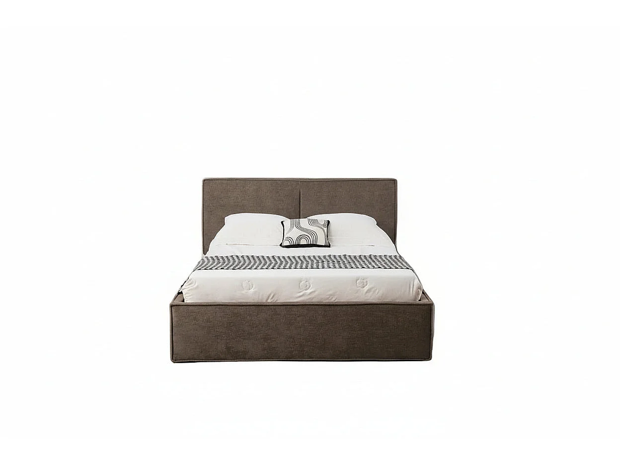Lit coffre double tissu chenille moka sommier relevable 140x190 cm OLIVIA