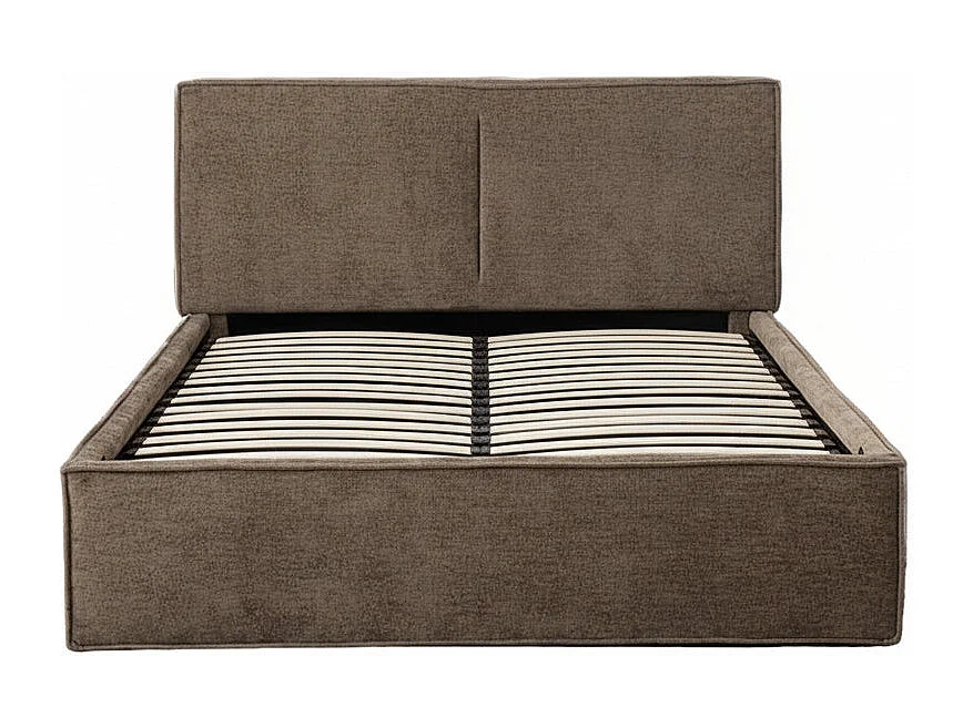 Lit coffre double tissu chenille moka sommier relevable 160x200 cm OLIVIA