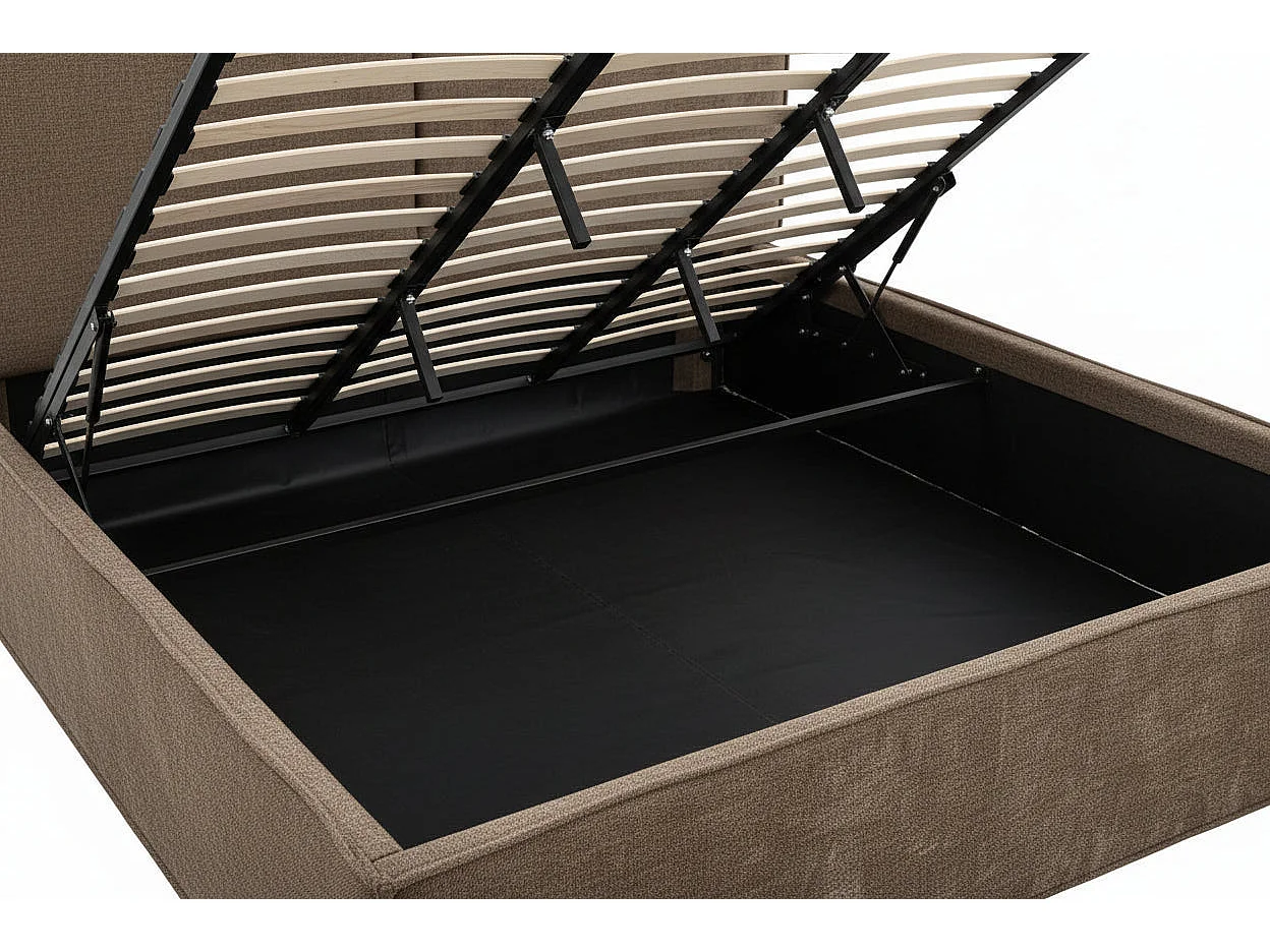 Lit coffre double tissu chenille moka sommier relevable 160x200 cm OLIVIA