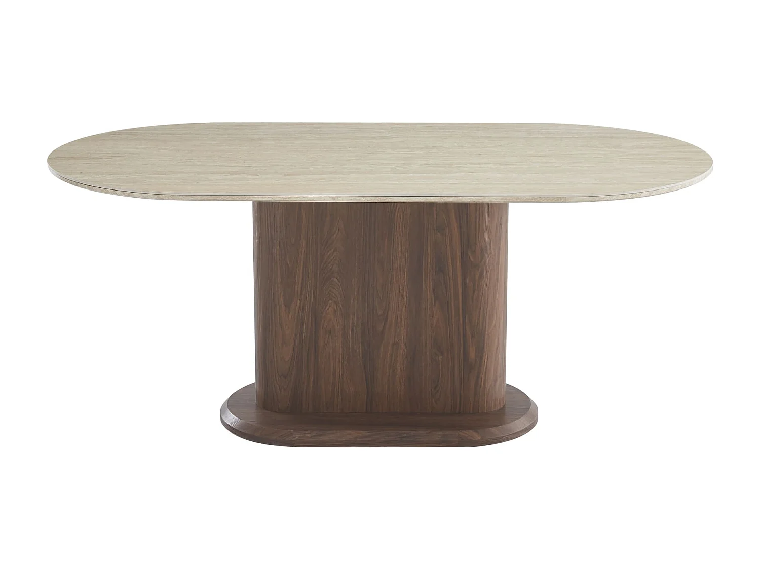 Table à manger céramique travertin pied effet noyer 180x90x75 cm LOKA