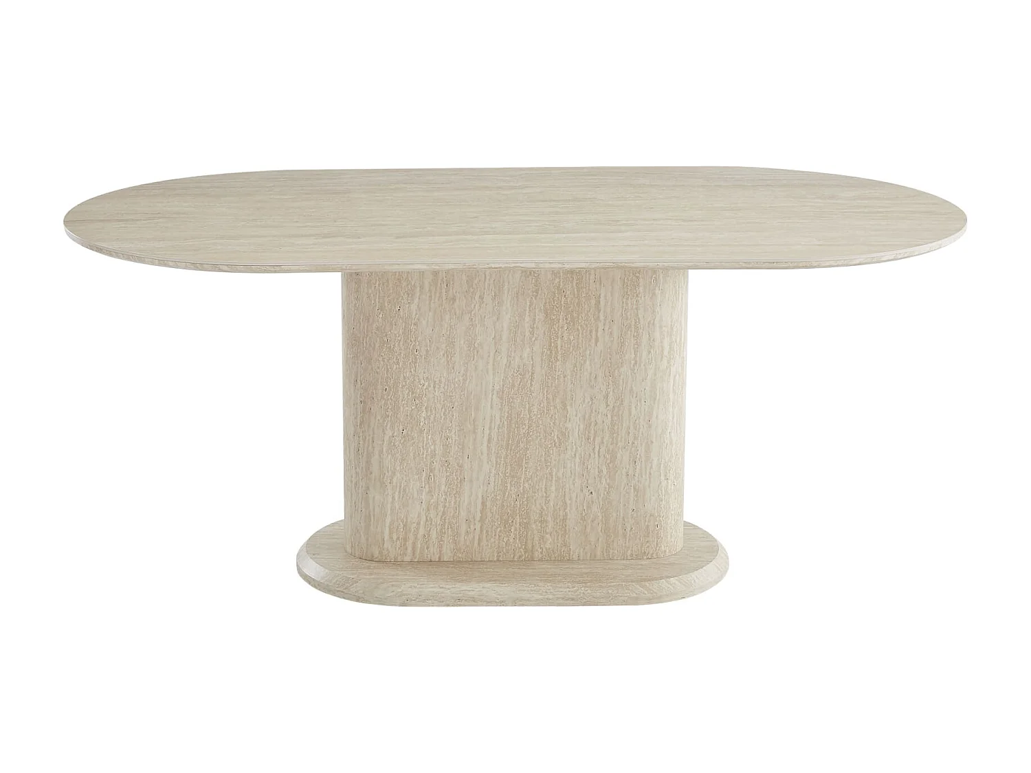 Table repas ovale 180x90 cm céramique effet travertin pied central LOKA