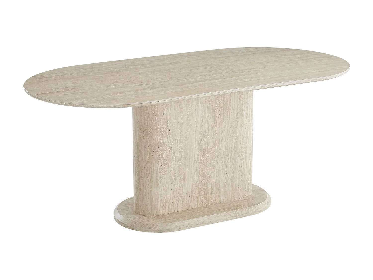 Table repas ovale 180x90 cm céramique effet travertin pied central LOKA
