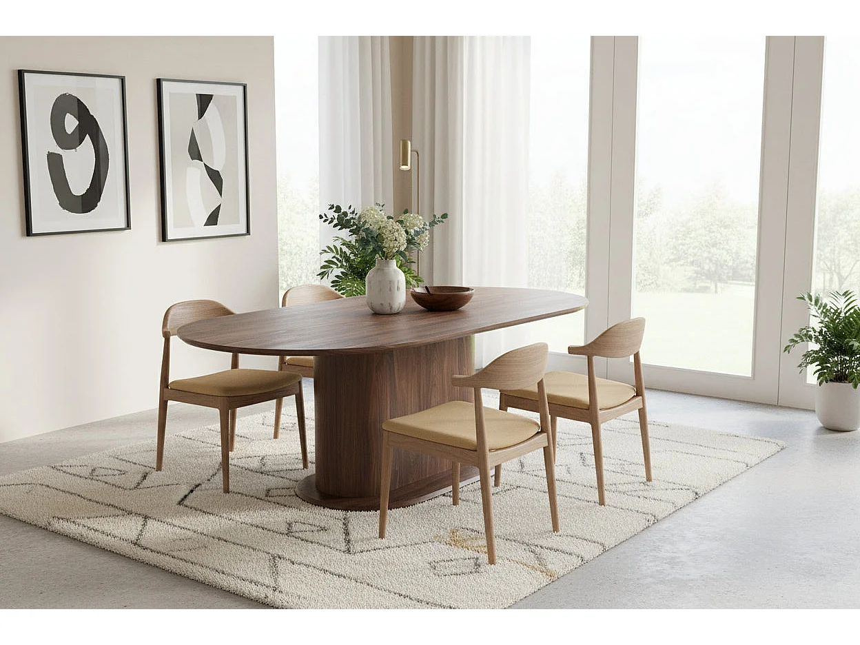 Table à manger Ovale MDF effet noyer 180x90x75 cm LOKA