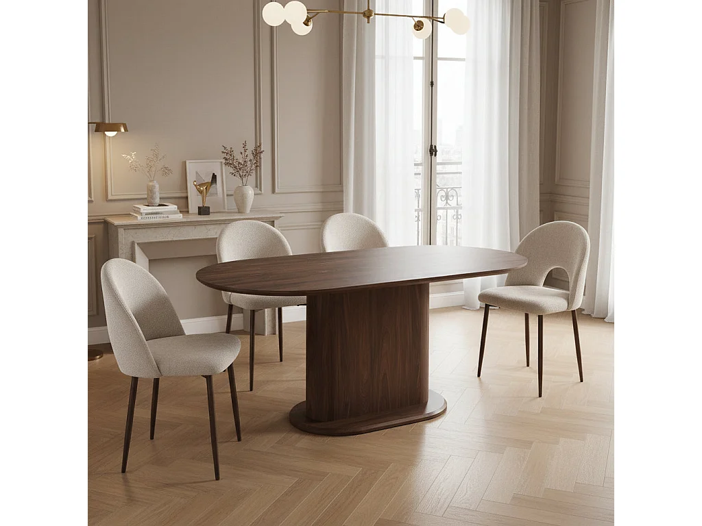 Table à manger Ovale MDF effet noyer 180x90x75 cm LOKA