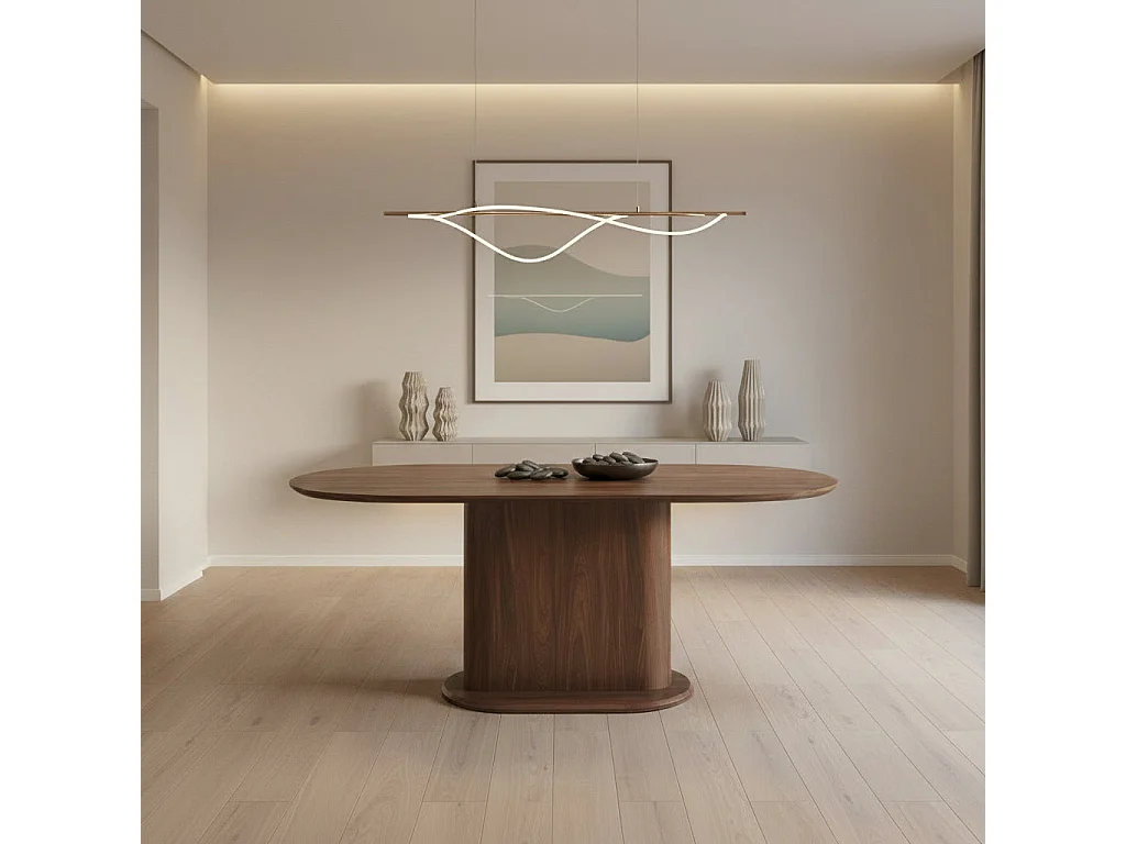 Table à manger Ovale MDF effet noyer 180x90x75 cm LOKA