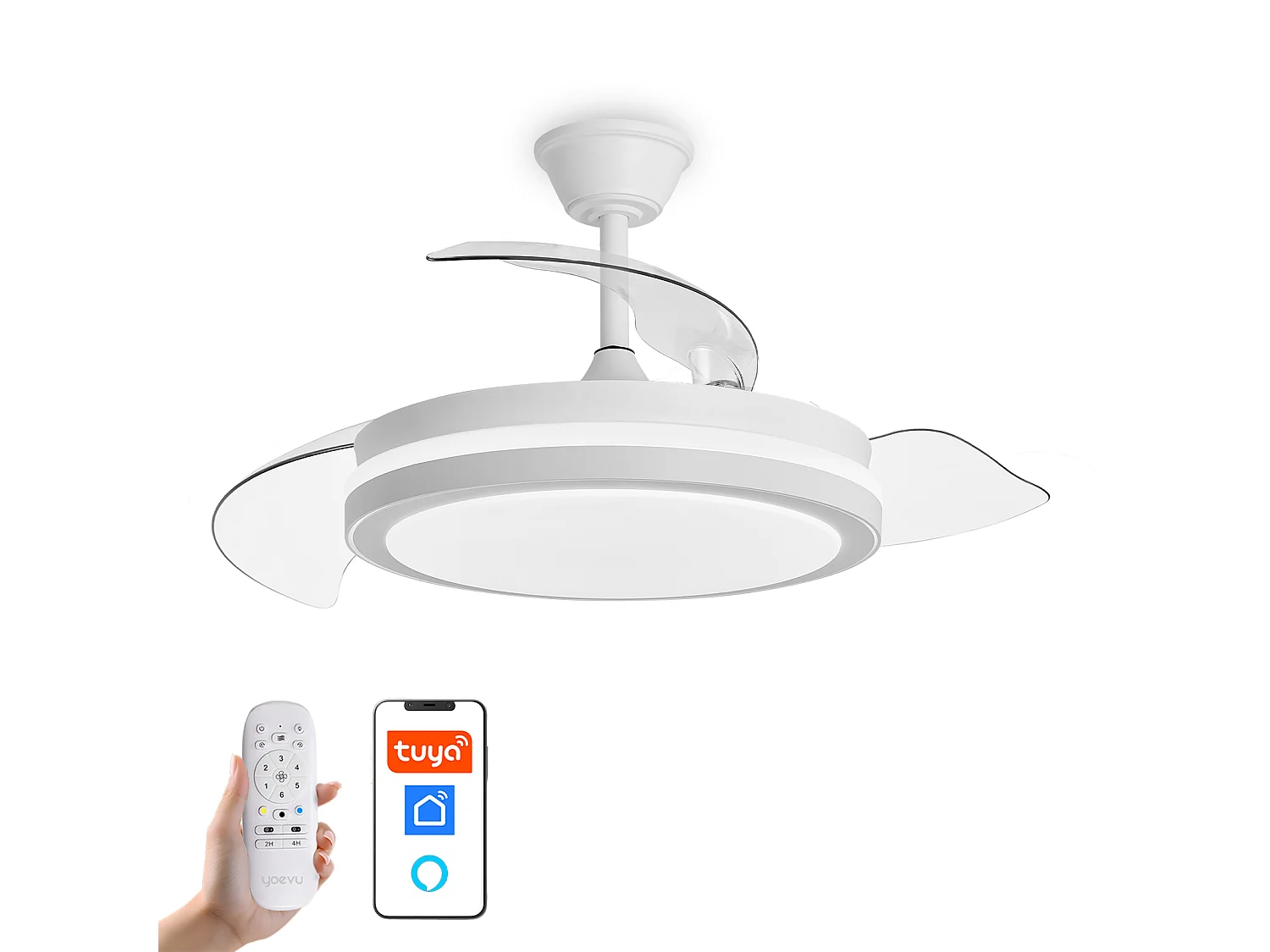 Ventilador de techo con luz led motor dc – aspas retráctiles, 6 velocidades, Alexa