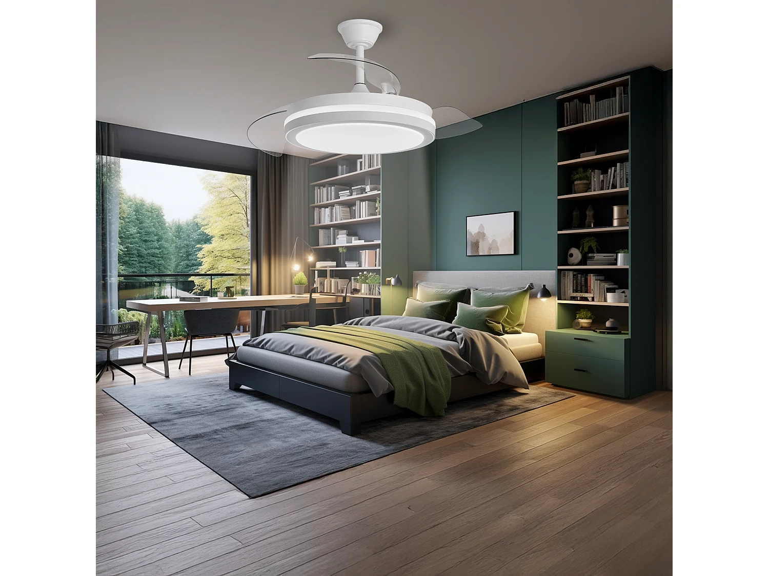 Ventilador de techo con luz led motor dc – aspas retráctiles, 6 velocidades, Alexa