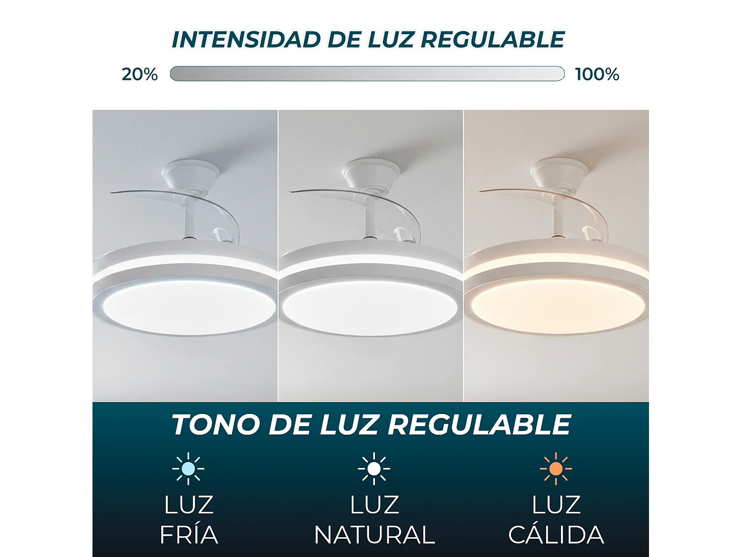 Ventilador de techo con luz led motor dc – aspas retráctiles, 6 velocidades, Alexa