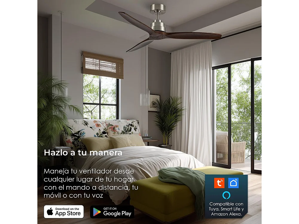 Ventilador de techo 132 cm nogal 6 velocidades wifi – helix