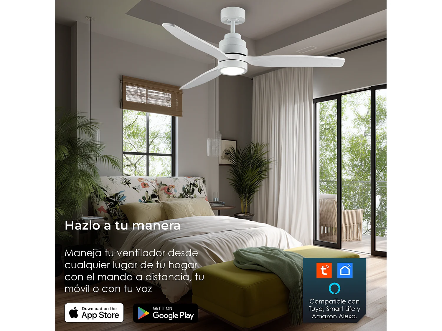Ventilador de techo con luz led 132 cm wifi 6 velocidades – helix
