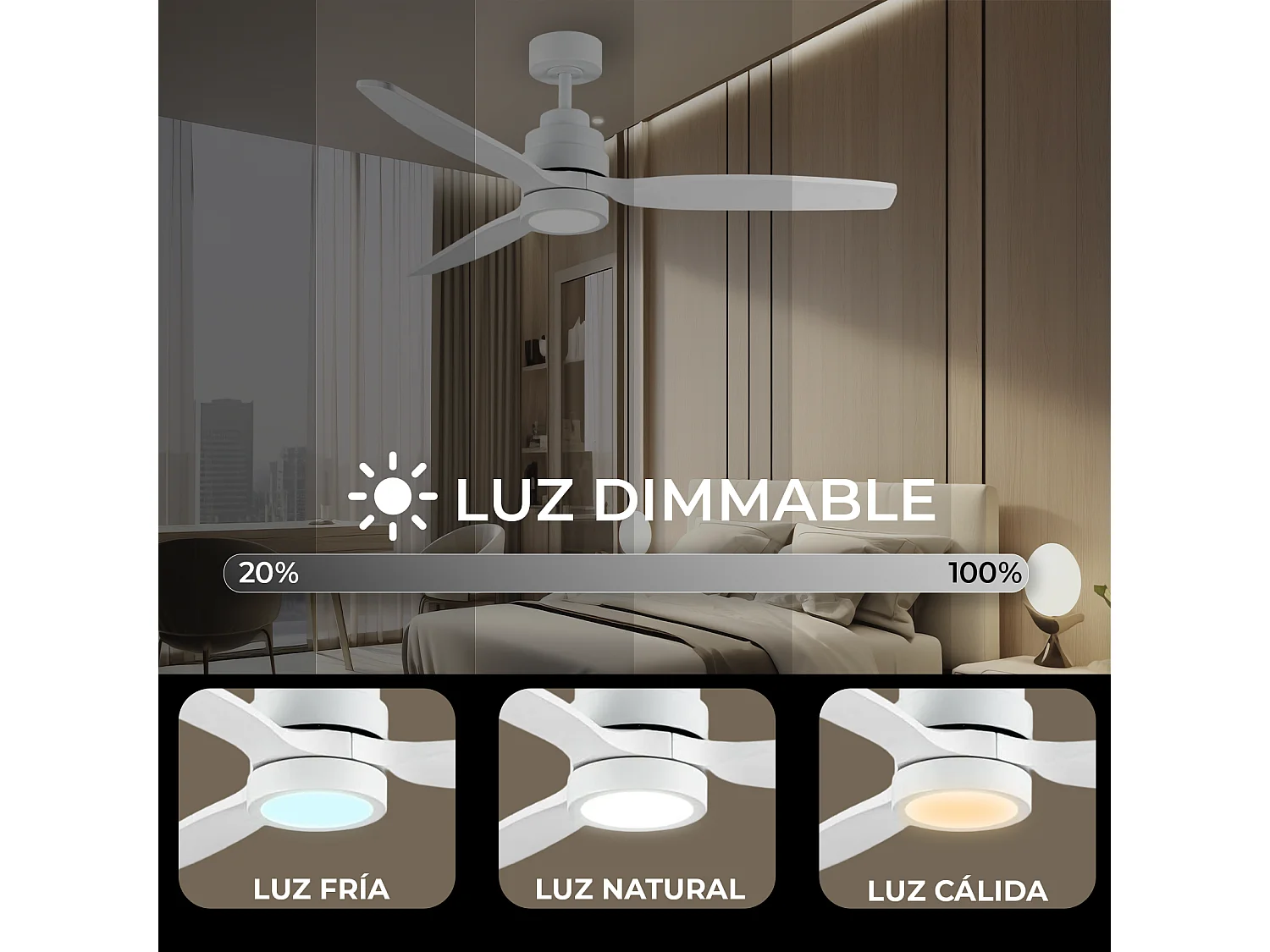 Ventilador de techo con luz led 132 cm wifi 6 velocidades – helix