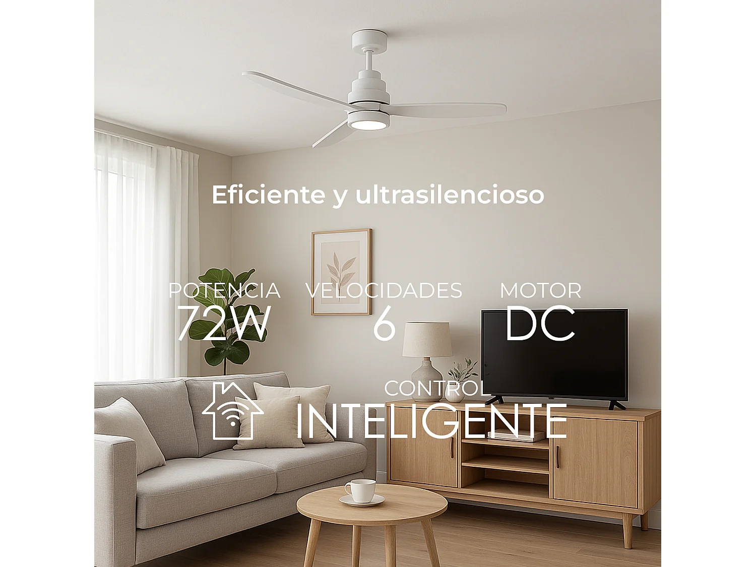Ventilador de techo con luz led 132 cm wifi 6 velocidades – helix
