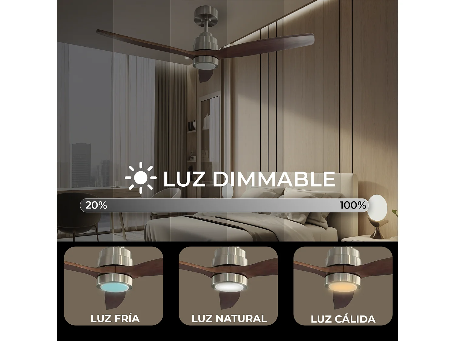 Ventilador de techo con luz led 132 cm wifi 6 velocidades – helix