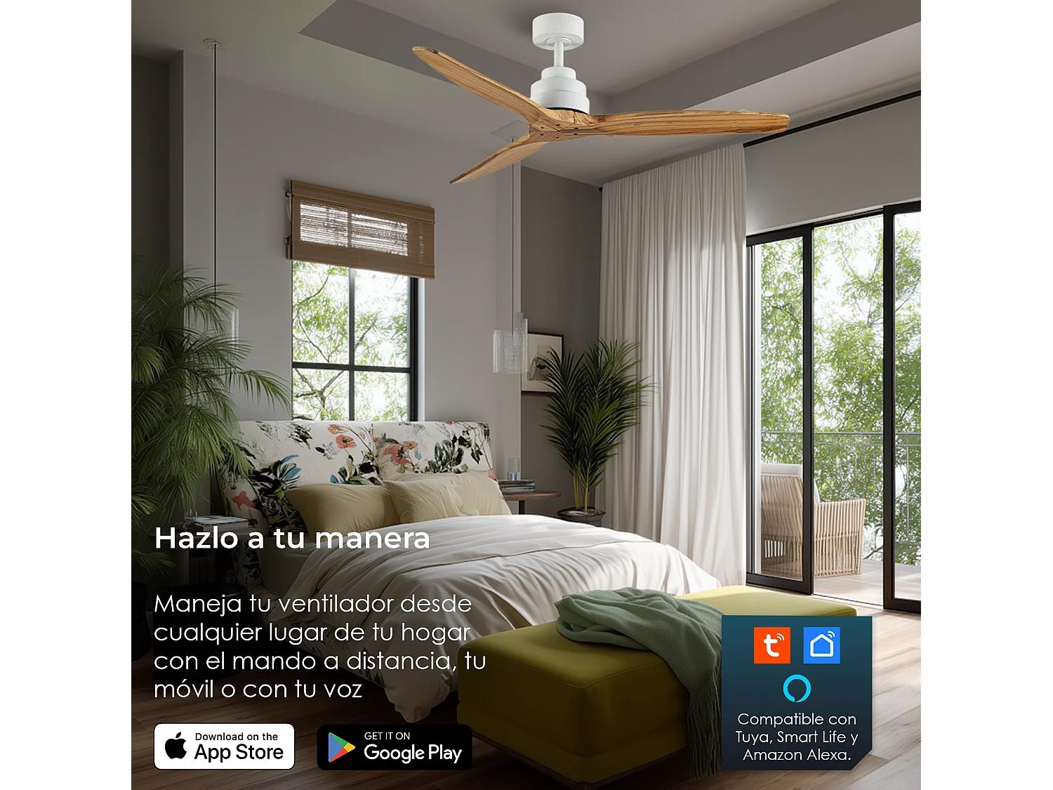 Ventilador de techo 132 cm haya 6 velocidades wifi – helix